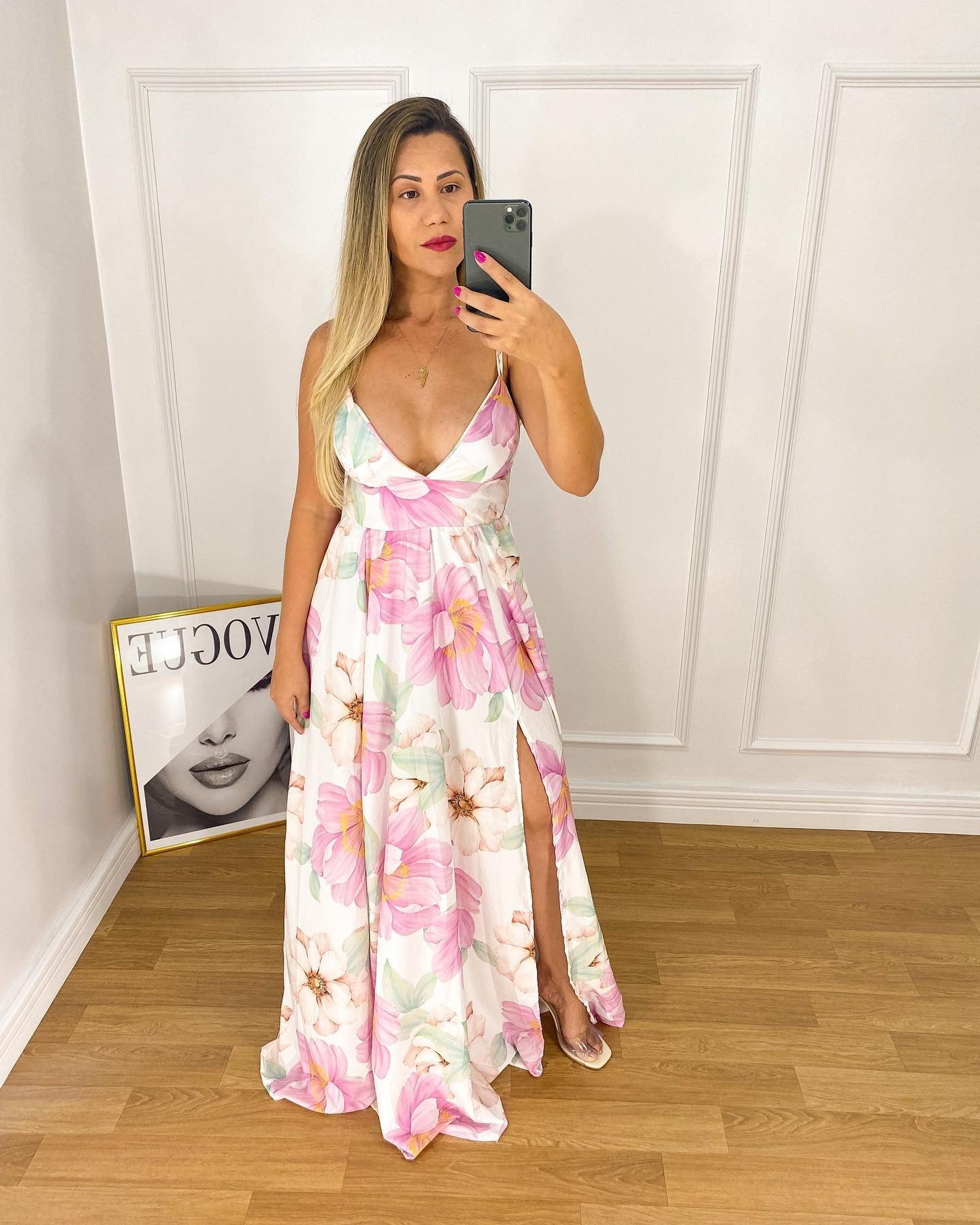 1361 | Vestido Rebeca -  Estampa Floral Rosê